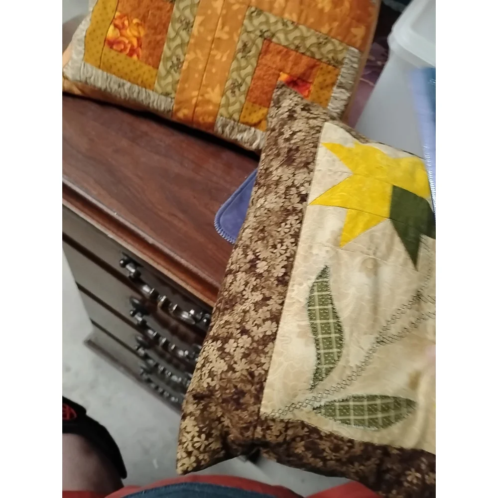 VTG Sunflower Star Throw‎ Pillow Farmhouse Patchwork Quilted Cottagecore